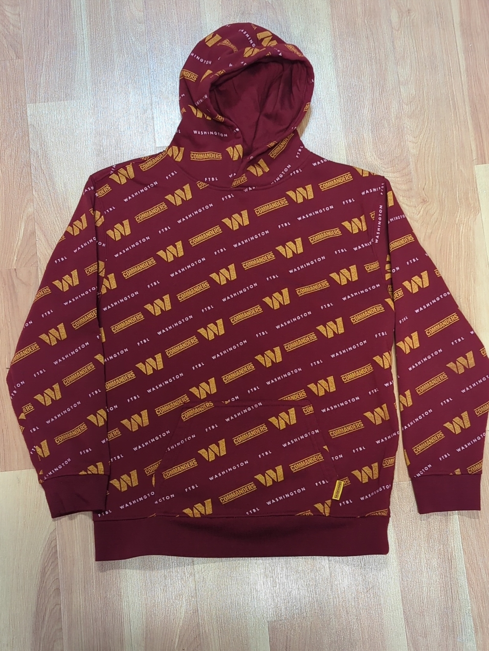 NFL Boys Washington Commanders Maroon Hoodie with Gold Allover Print